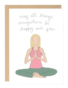 Woman Meditating on Yoga Mat Feminine Funny Birthday Card for Woman Her